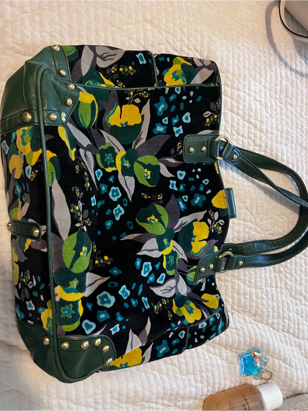 Rafe Floral Print Tote in Black, Green and Yellow